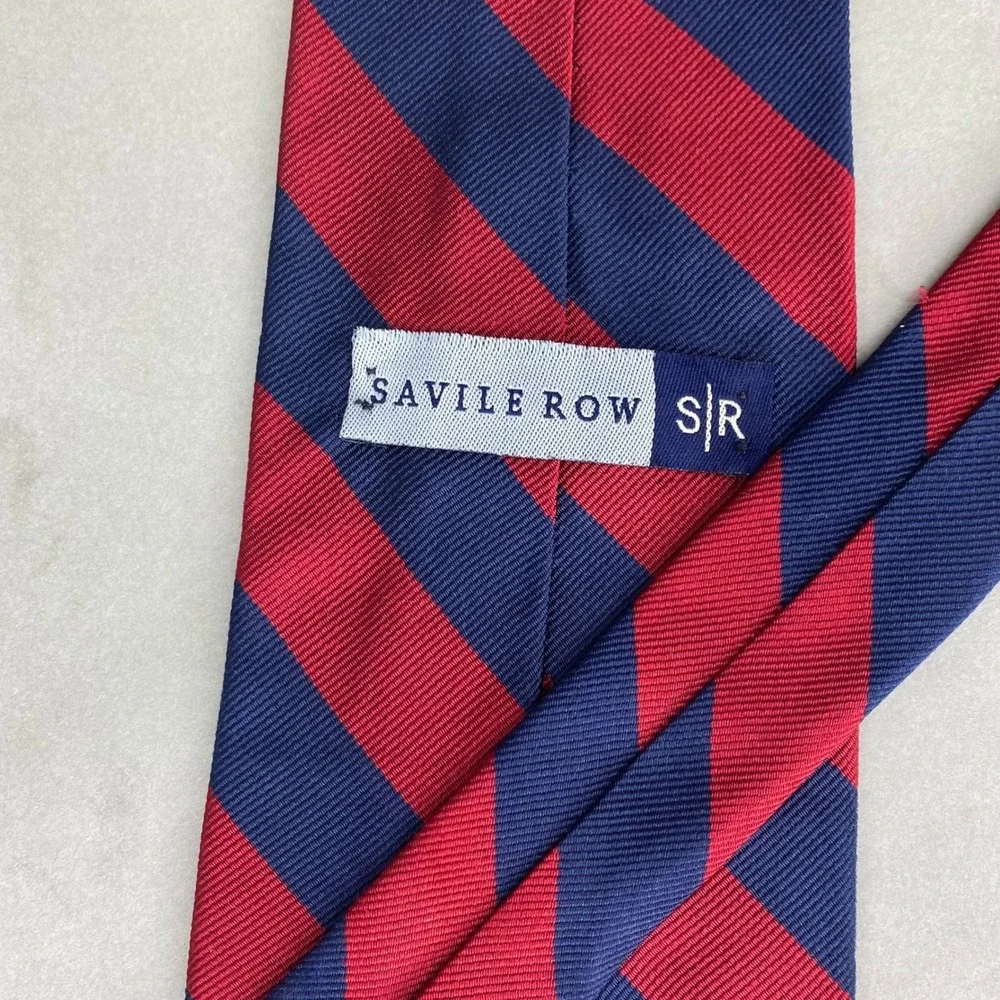 Savile Row Striped Repp Silk Necktie Mens Red Navy Blue Preppy Professional 57x4